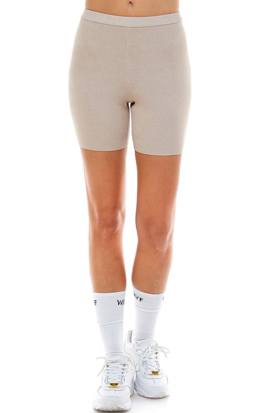 WAYF 98 Luke Heathered Biker Shorts Knit Biker Cream Sahara Sand